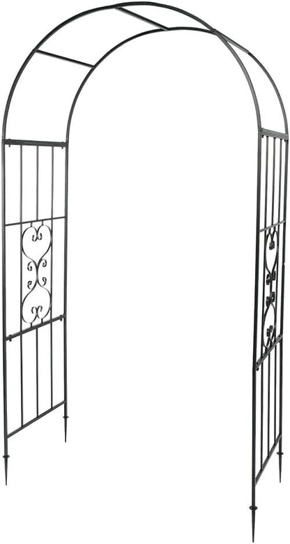 Outvita 7.3FT Garden Arch Arbor, Heavy Duty Metal Arbour Archway, Decorative Frame Stand Trellis with Ground Stakes for Wedding Ceremony Party Plant Climbing Rose Vines Lawn Patio Black