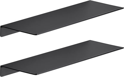 JOOM 2 PCS Small Floating Shelf, 12'' Metal Wall Shelf, Black, Bathroom, Durable, Waterproof, 5.0lbs Weight Capacity