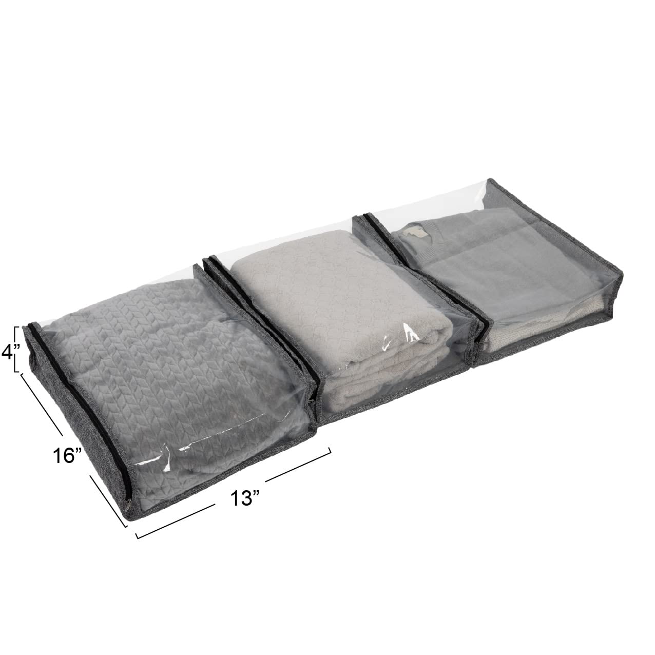 Household Essentials Under Bed Zippered Sweater Storage Bags with Clear Vision Panel, Set of 3