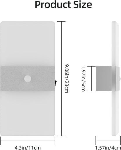2 Pack Motion Sensor Wall Lights, Morden Silver Decorative LED Indoor Night Light, 3000K Warm Light Battery Operated Wall Sconces for Porch Bedroom Living Room Hallway(Silver)