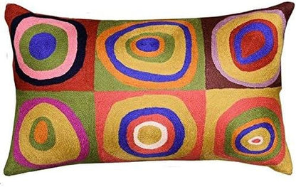 Lumbar Kandinsky Cushion Cover Farbstudie Quadrate Hand Embroidered Wool 13x21