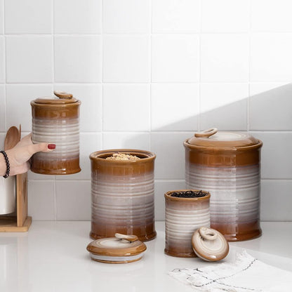 Nihow Ceramic Food Storage Jar: 22 FL OZ Container with Air Tight Ceramic Lid for Coffee/Salt/Peper/Tea/Sugar/Spice - Seal Damp-proof Canisters Sets for The Kitchen - Piece of 1 (Brown)
