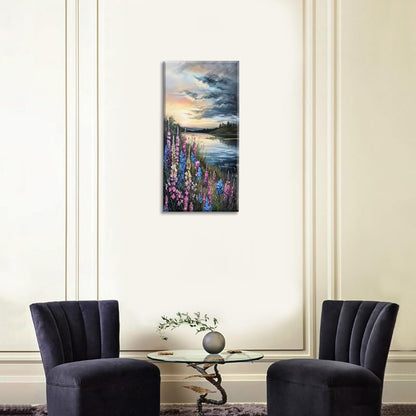 LASMOND Beautiful Colorful Grassland by Riverbank Landscape Wall Art Decor Artwork for Bedroom (20x40 Inches)