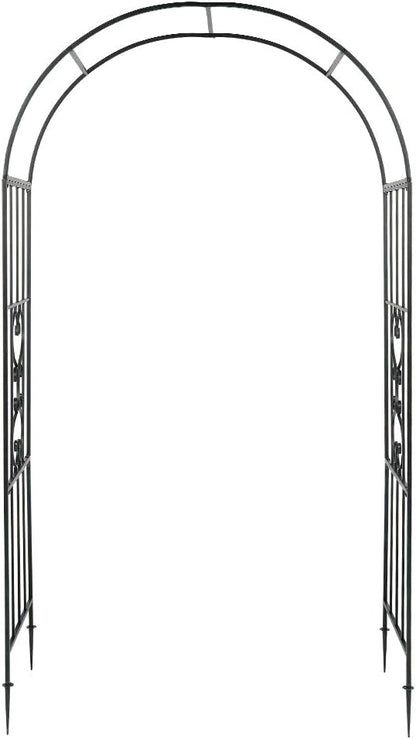 Outvita 7.3FT Garden Arch Arbor, Heavy Duty Metal Arbour Archway, Decorative Frame Stand Trellis with Ground Stakes for Wedding Ceremony Party Plant Climbing Rose Vines Lawn Patio Black