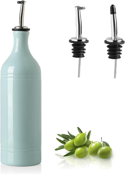 Sweejar Large Ceramic Olive Oil Dispenser Bottle, Opaque Oil Cruet Protects to Reduce Oxidation, Suitable For Storage Of Vinegar, Soy Sauce & Other Liquids, Pack of 1, 24 Fl Oz (Light Blue)