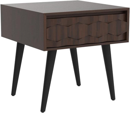 Bme Georgina Solid Wood Nightstands with Drawers - Fully Assembled Rustic Geometric Pattern Bedside Cabinet - Mid Century Modern Side Table for Living Room, Bedroom