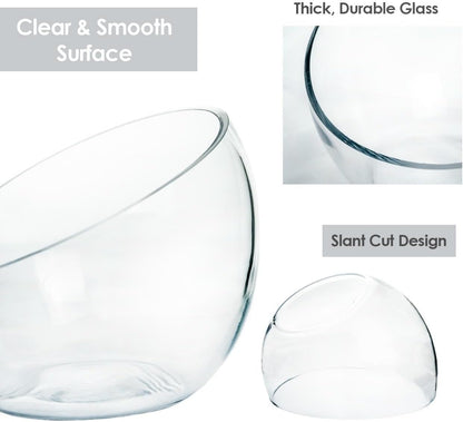 Craft And Party, Slant Cut Bowl Glass, Glass Fish Bowl Vase, 6" Height x 7" Width Fruit Jar, Candy Dish, Clear Terraium, Flower Centerpiece