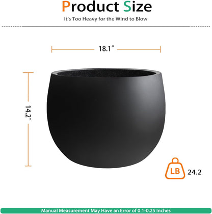 Ball Concrete Planter Outdoor Indoor, Large Tall Cement Plant Pots for Trees Flowers (Black, 18 inch)