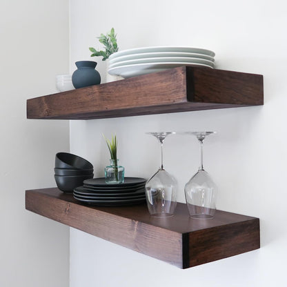 Modern Floating Shelves 3 Inches Thick for Wall, Wide Shelves for Kitchen, Living Room, Bedroom, and Bathroom, Natural Pine Wood, Rustic Wooden Shelf, (Set of 2) (Provincial, 60Lx3Hx6D)