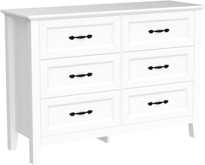 LINSY HOME Dresser for Bedroom, 6 Drawer Dresser with Metal Handles, Chest of Drawers for Living Room, Entryway and Hallway, White