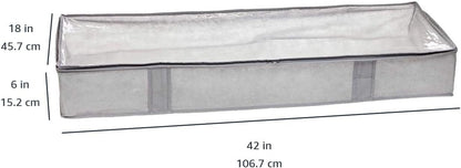 Amazon Basics Under Bed Fabric Zipper Blanket Storage Container Bags with Window and Handles, 2-Pack, 18 x 42 x 6 inches, Gray