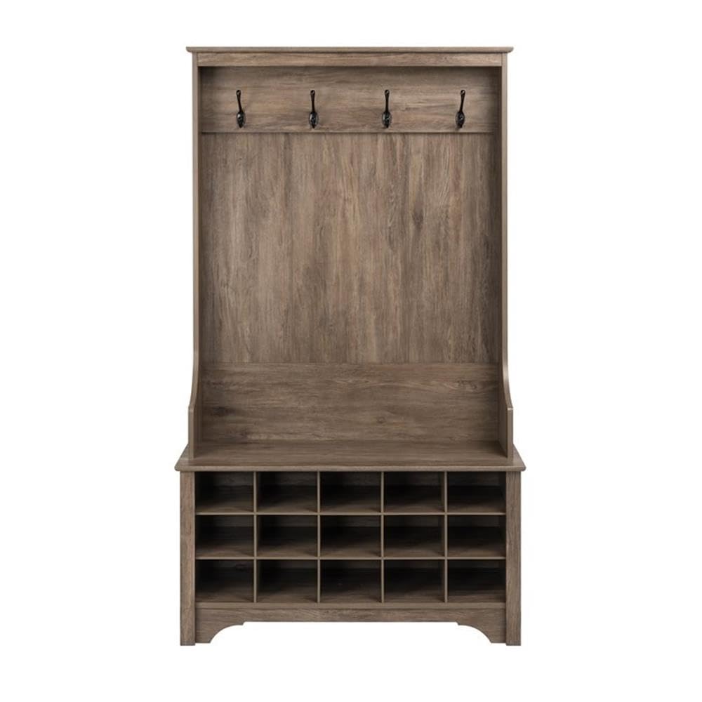 Prepac Entryway Organizer with 4 Coat Hooks, Coat Rack Hall Tree with Bench and Coat Storage