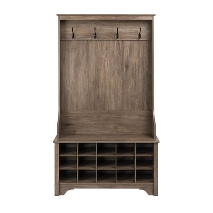Prepac Entryway Organizer with 4 Coat Hooks, Coat Rack Hall Tree with Bench and Coat Storage