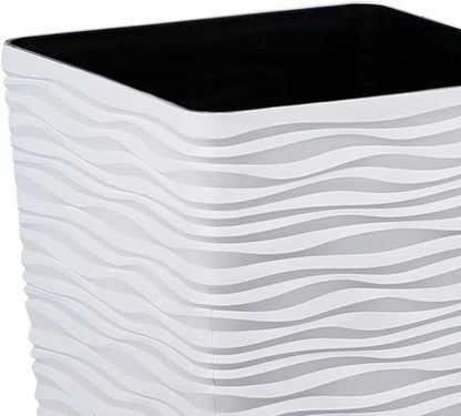Worth Garden 22" Tall Planters Set of 2 - Plastic White Square Plant Pots - Modern Big Tapered Matte Wavy Tree Flower Pot for Indoor Outdoor Porch Deck