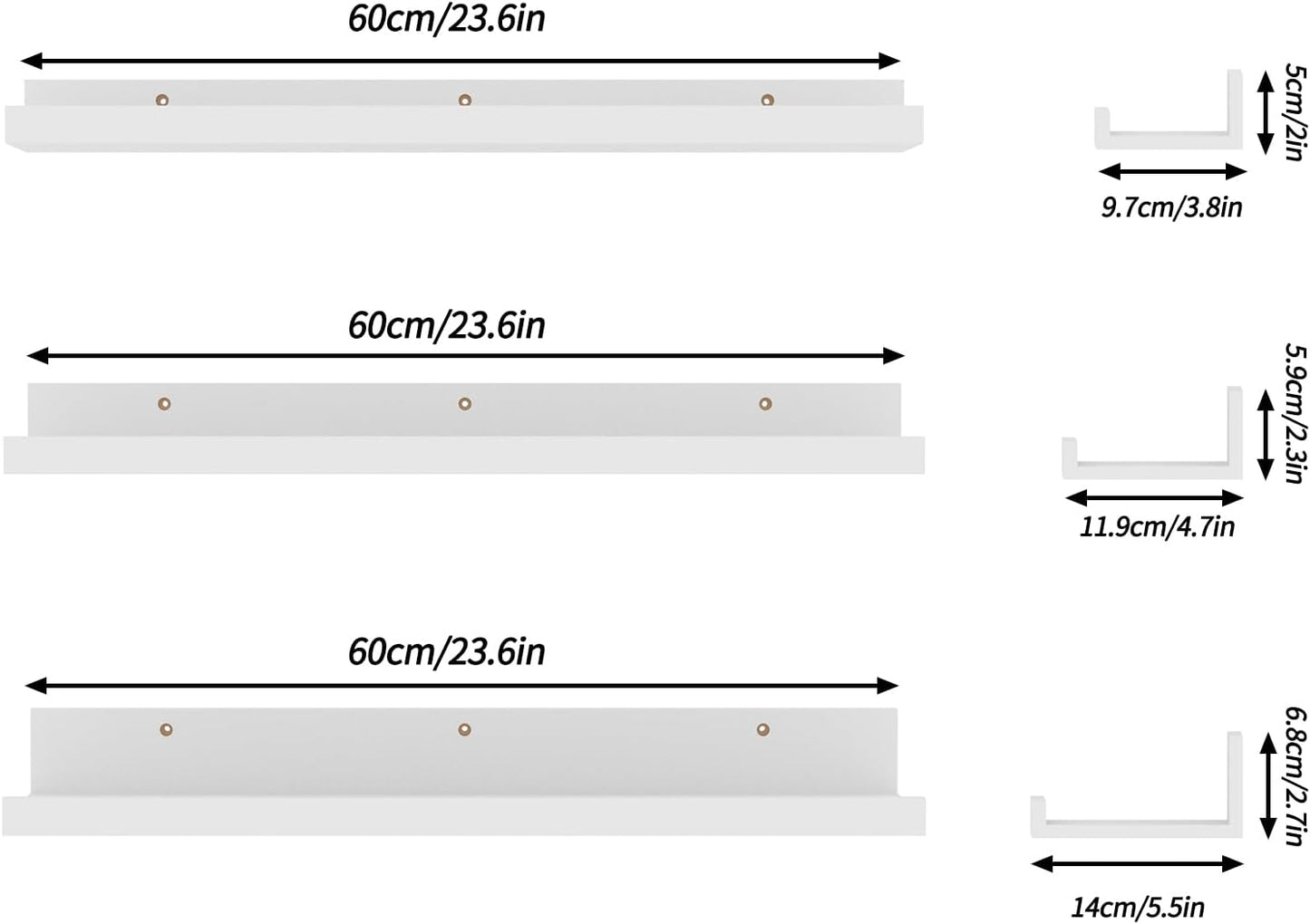 Giftgarden 24 Inch White Floating Shelves for Wall Mount, Modern Wood Wall Shelf Ledge for Bathroom Bedroom Living Room Kitchen Nursery Storage, Set of 3 Different Sizes