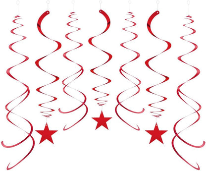 Party Star Swirl Decorations, Red Foil Ceiling Hanging Swirl Decorations with Star, Whirls Decorations for Birthday | Wedding | Anniversary | Graduation Party Supplies, Pack of 30