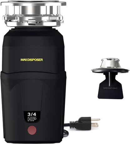A600 Garbage Disposal 3/4 HP for Kitchen Sink, Food Waste Disposer Fast Continuous Feed Stainless Steel Grind, Quiet, Ease Install, With Power Cord, Powerful Drainage Compact Design 0.75 Horsepower