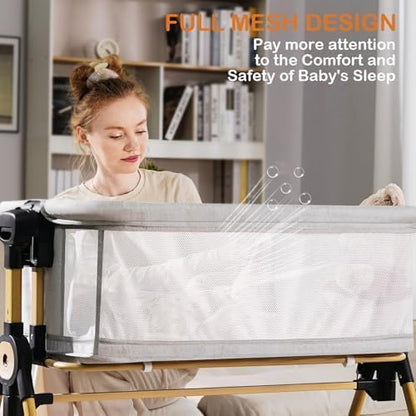 3 in 1 Baby Bassinet,Bedside/Rocking Bassinet for Baby,Bedside Crib with Lockable Wheels,Waterproof Mattress,Adjustable 6 Heights,Portable Bassinets Bedside Sleeper for Newborn Infant
