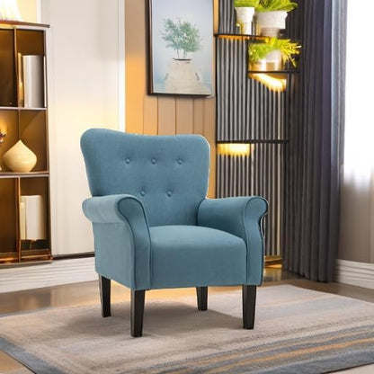 BELLEZE Modern Accent Chair, High Back Armchair, Upholstered Wingback Side Chair, Padded Single Sofa with Wooden Legs for Living Room, Bedroom - Baby Blue