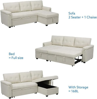 Naomi Home Transform Any Space: Sleeper Sectional Sofa with Convertible Sofa Bed & Inviting Chaise. Find Tranquil Comfort with Stress-Relieving Design & Durable Cushions - White/Air Leather