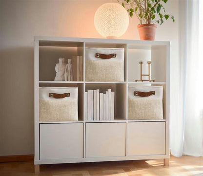 DECOMOMO Storage Bins Fabric Storage Baskets for Shelves, Linen Closet Organization Toys Nursery (Beige and White, Large - 1 Pack)