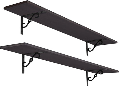 DINZI LVJ Long Wall Shelves, 55.1" Large Floating Shelves Set of 2, Wide Display Shelf Wall Mounted with Brackets, Easy Hanging for Living Room, Toilet, Office, Bedroom, Espresso