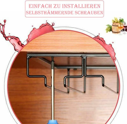 Wine Glass Rack - Under Cabinet Stemware Wine Glass Holder Glasses Storage Hanger 2 Pack Metal Organizer for Bar Kitchen 4 Rows Black