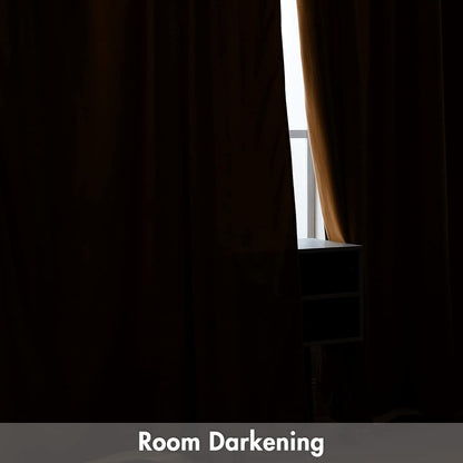 MIULEE Gold Brown Velvet Curtains Thermal Insulated Blackout Curtain Fall Drapes for Bedroom Living Room Darkening 96 Inches Long Curtains Panels Rod Pocket Set of 2