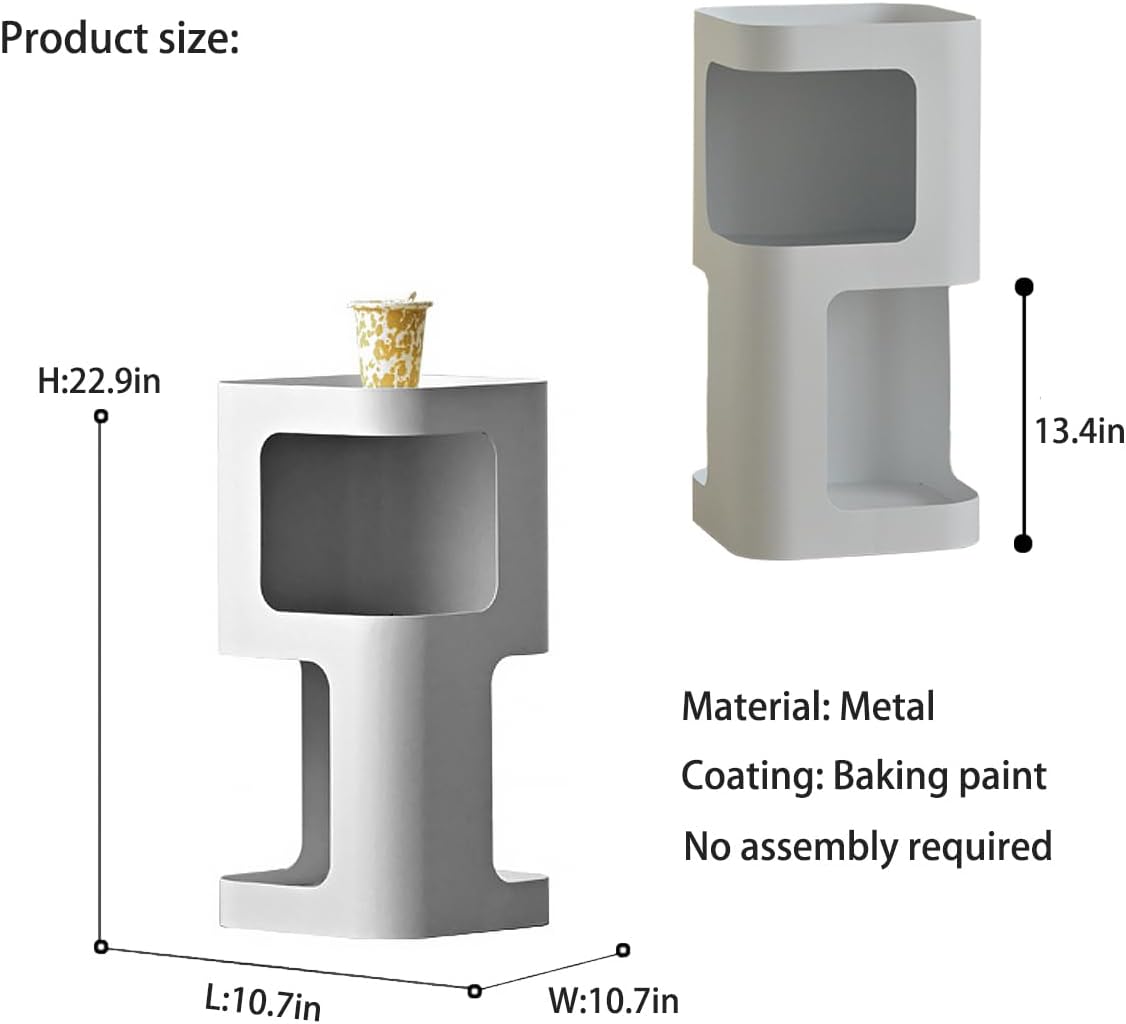 Modern Side Table,Small end Table for Small Spaces,Metal nightstand with Storage Shelf,Space-Saving Bedside Table Accent Table Drink Tables for Living Room,Bedroom.No Assembly Required