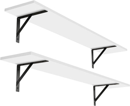 DINZI LVJ Long Wall Shelves, 39.4Inch Wall Mounted Shelves Set of 2, Easy-to-Install, Wall Storage Ledges with Sturdy Metal Brackets for Living Room, Bathroom, Bedroom, Kitchen, White