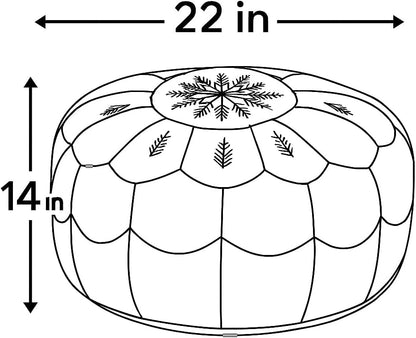 Stuffed Arch Design Moroccan Leather Pouf Ottoman, Handmade, Pre-Filled, 100% Genuine Leather, 14” Height x 22” Diameter – Boho Chic Footstool & Living Room Décor (Honey Cognac)
