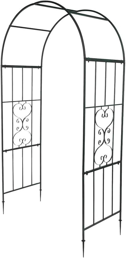 Outvita 7.3FT Garden Arch Arbor, Heavy Duty Metal Arbour Archway, Decorative Frame Stand Trellis with Ground Stakes for Wedding Ceremony Party Plant Climbing Rose Vines Lawn Patio Black
