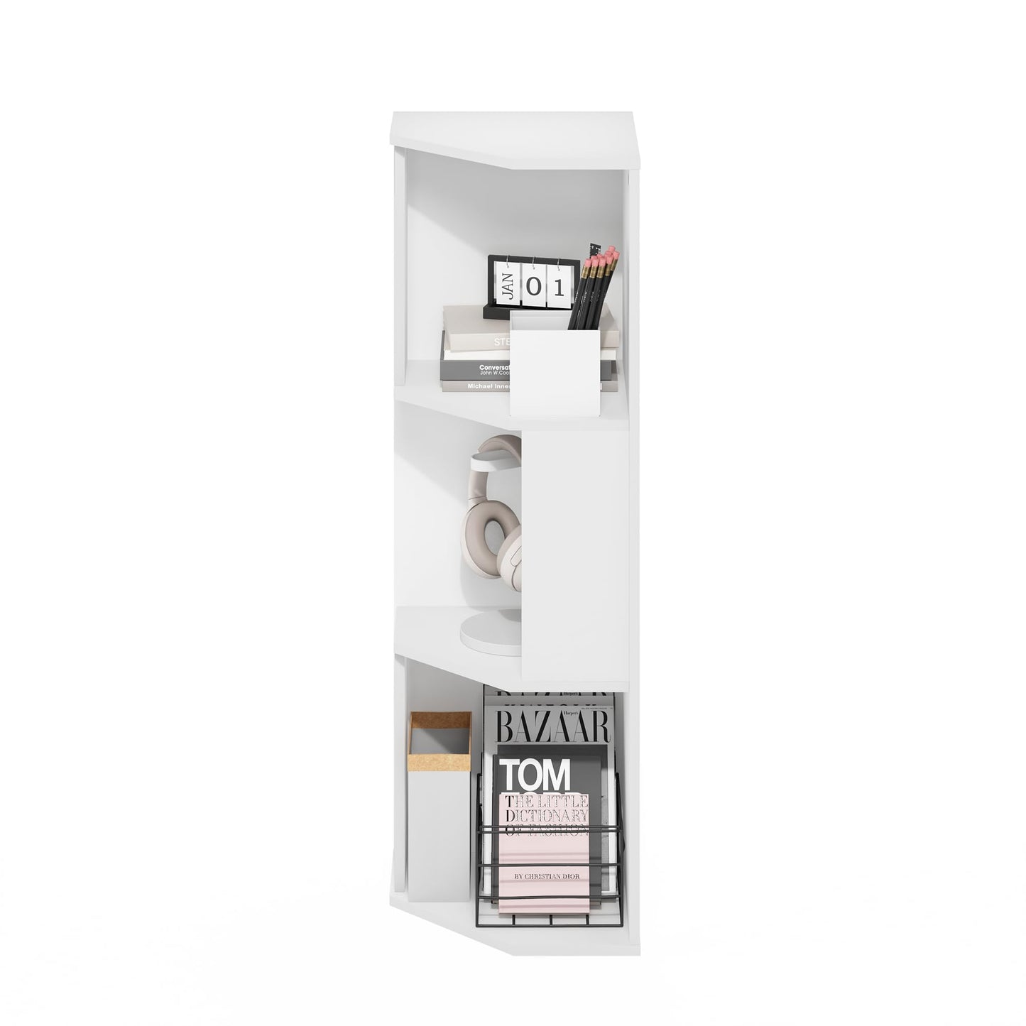 Furinno ECON Corner Shelf, 3-Tier Corner Book Shelf, Standing Storage Shelves, Cube Display Rack