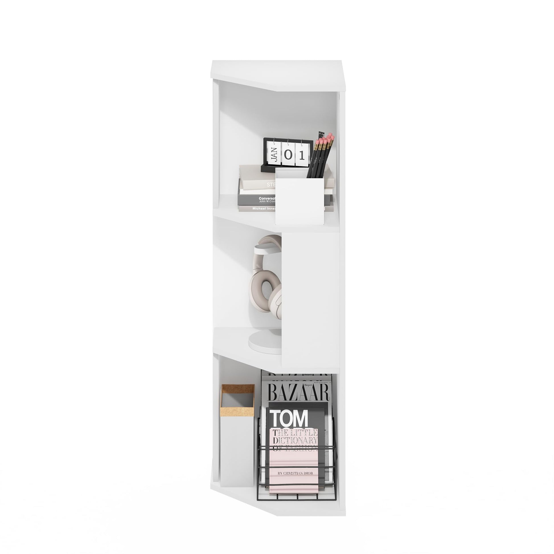 Furinno ECON Corner Shelf, 3-Tier Corner Book Shelf, Standing Storage Shelves, Cube Display Rack