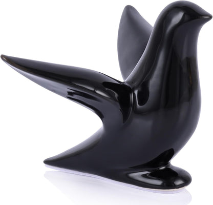 Modern Black Ceramic Bird Figurine – 5.1in Bird Statue for Home Decor Shelf or Table – Small Animal Sculpture Gift, Bird Room Decor, Bird Ornaments, Black Decor Accents