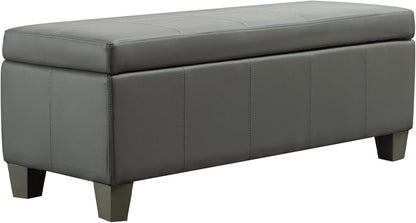 Grey Faux Leather Ottoman with Storage, Rectangular Extra Long Storage Bench for Bedroom and Living Room
