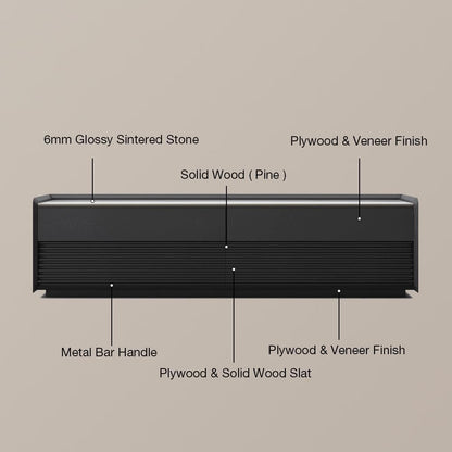 POVISON Fully-Assembled Mid Century Glossy Sintered Stone TV Stand, 78.74" Wood Media Console with Adjustable LED Light, Entertainment Center with Storage for Living Room