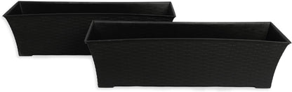 Elly Décor Set of 2 18x8 Rectangular Modern, Resistant and Self Watering Planter with Rattan-Like Finish, 18", Gray