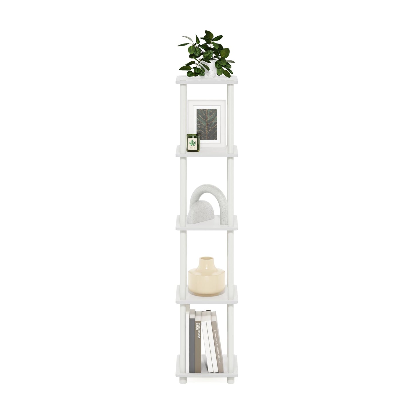 Furinno Turn-N-Tube Storage Shelves, 5-Tier Square Book Shelf, Corner Shelf, Toolless Open Shelves