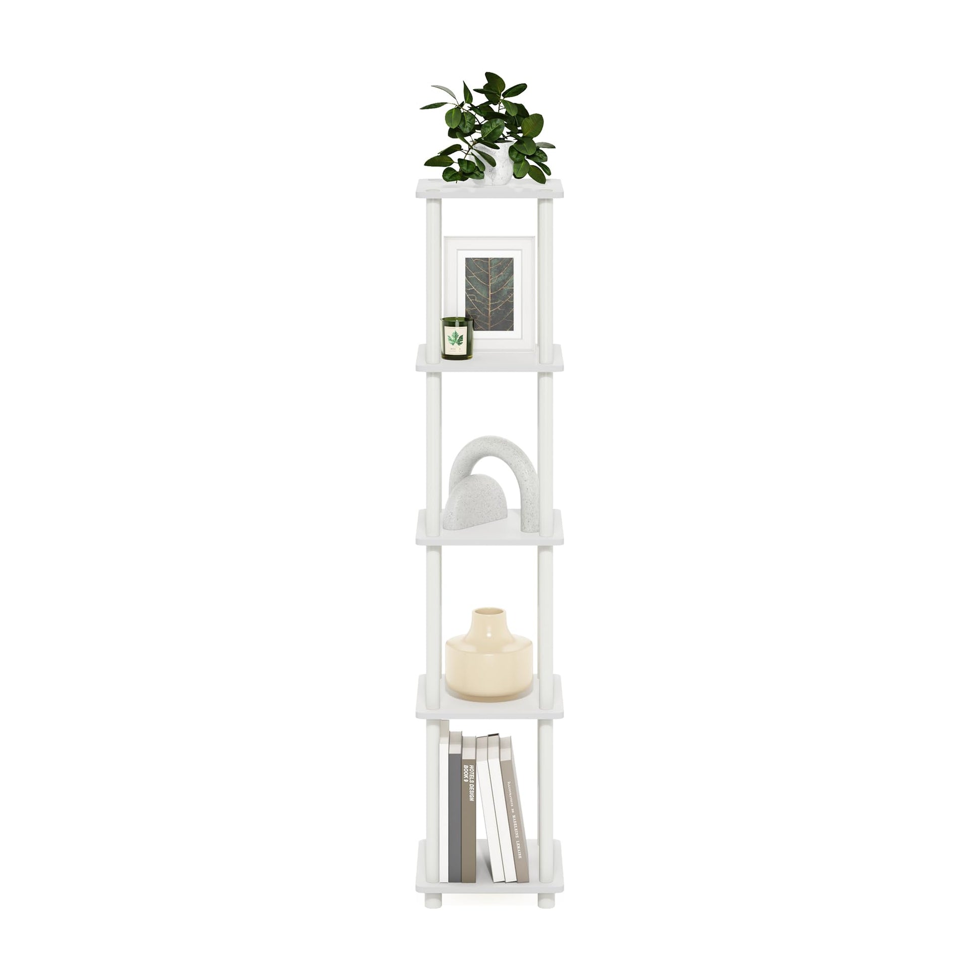 Furinno Turn-N-Tube Storage Shelves, 5-Tier Square Book Shelf, Corner Shelf, Toolless Open Shelves