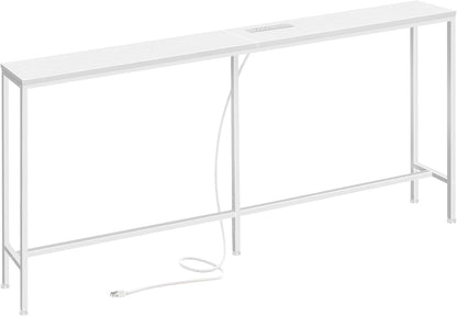 SUPERJARE 70 Inch Console Table with Outlet, Sofa Table with Charging Station, Narrow Entryway Table, Skinny Hallway Table, Behind Couch Table, for Living Room, White