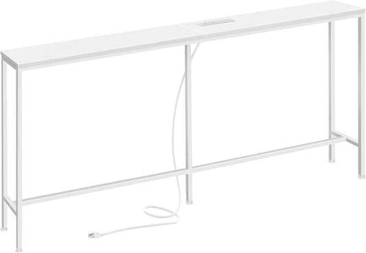 SUPERJARE 70 Inch Console Table with Outlet, Sofa Table with Charging Station, Narrow Entryway