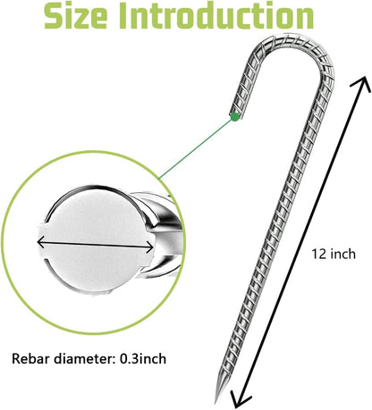 Ground-Stakes-Heavy-Duty-12 inch, J-Hook Rebar Stakes Galvanized Anti-Rust 6pcs Garden Stakes Metal Ground Anchors for Garden Dog Fence Chicken Coop Christmas Decorations Deer Fence