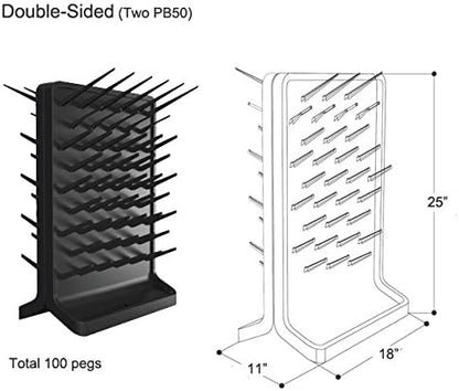 Pegboard Bench-top/Wall-Mount Laboratory Glassware Drying Rack with 50 Pegs, Black