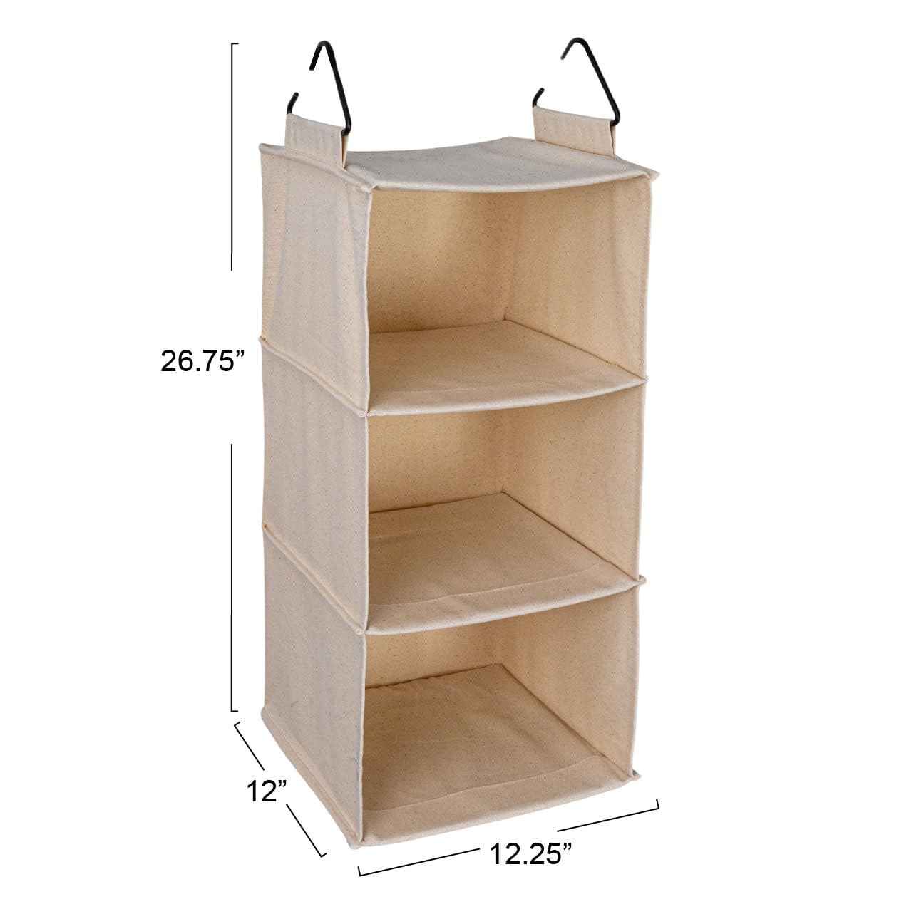 Household Essentials Cedarline 3-Shelf Hanging Closet Organizer, Heavy-Duty Cotton Canvas, Natural