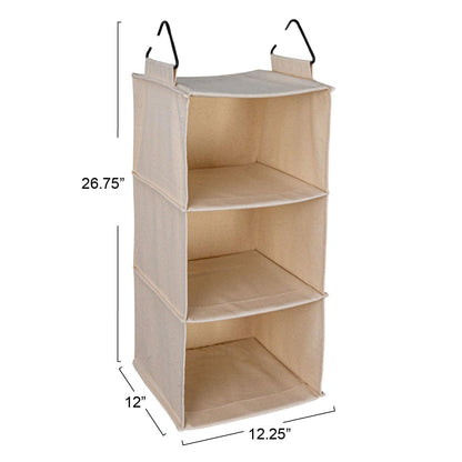 Household Essentials Cedarline 3-Shelf Hanging Closet Organizer, Heavy-Duty Cotton Canvas, Natural