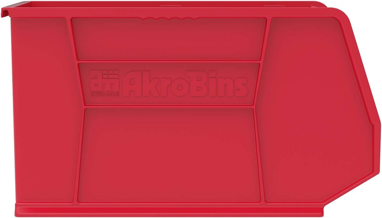 Akro-Mils 30265 AkroBins Plastic Storage Bins, 18"x8.25"x9", Red, 6-Pack
