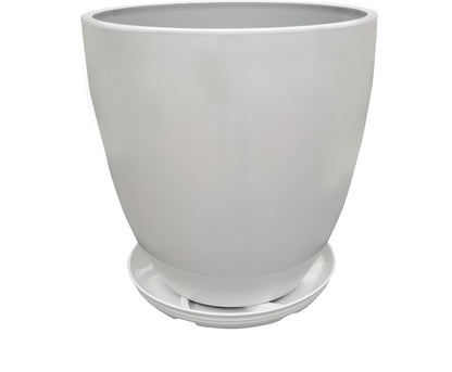 FixtureDisplays® 9.8" Diameter 11" Tall White Plant Pots, Plastic Flower Pots with Drainage Holes and Saucers for Indoor and Outdoor 15747-NF