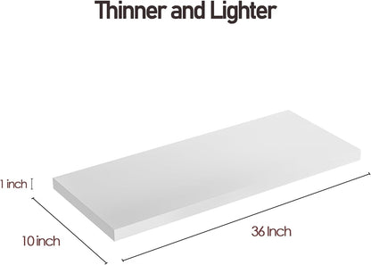 Wall Shelf Set of 2, White Floating Shelves 36 in W x 10 in D x 1 in H, Wooden Floating Wall Shelf with Invisible Brackets for Living Room/Bedroom/Bathroom/Kitchen Storage and Decor