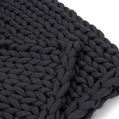 Nuzzie Chunky Knit Blanket - Breathable, Cooling, Hand Made Knit Throw Blanket for Sleep - Machine Washable, Stylish Decor Design (Charcoal, Full | 16lbs | 48"x72")